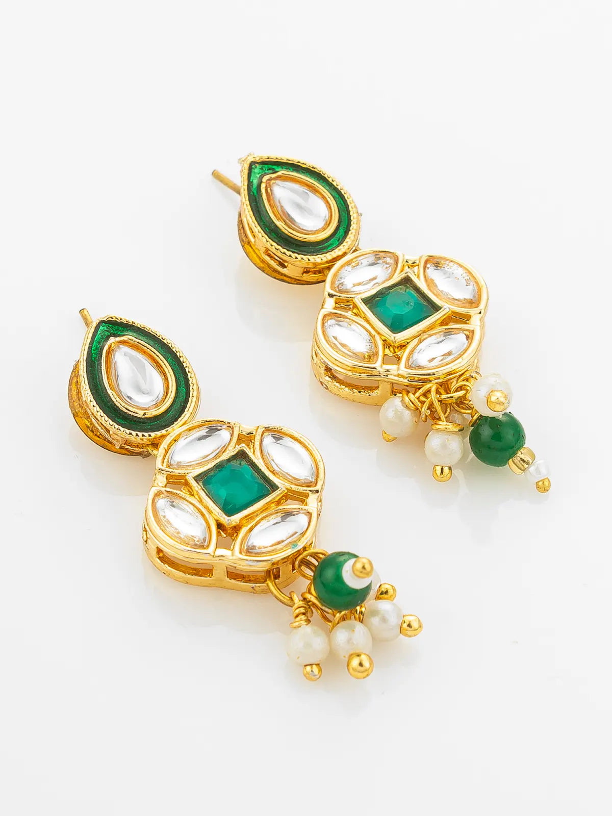 Aadita Green Enamel Meenakari and Kundan Gold Plated Necklace Set