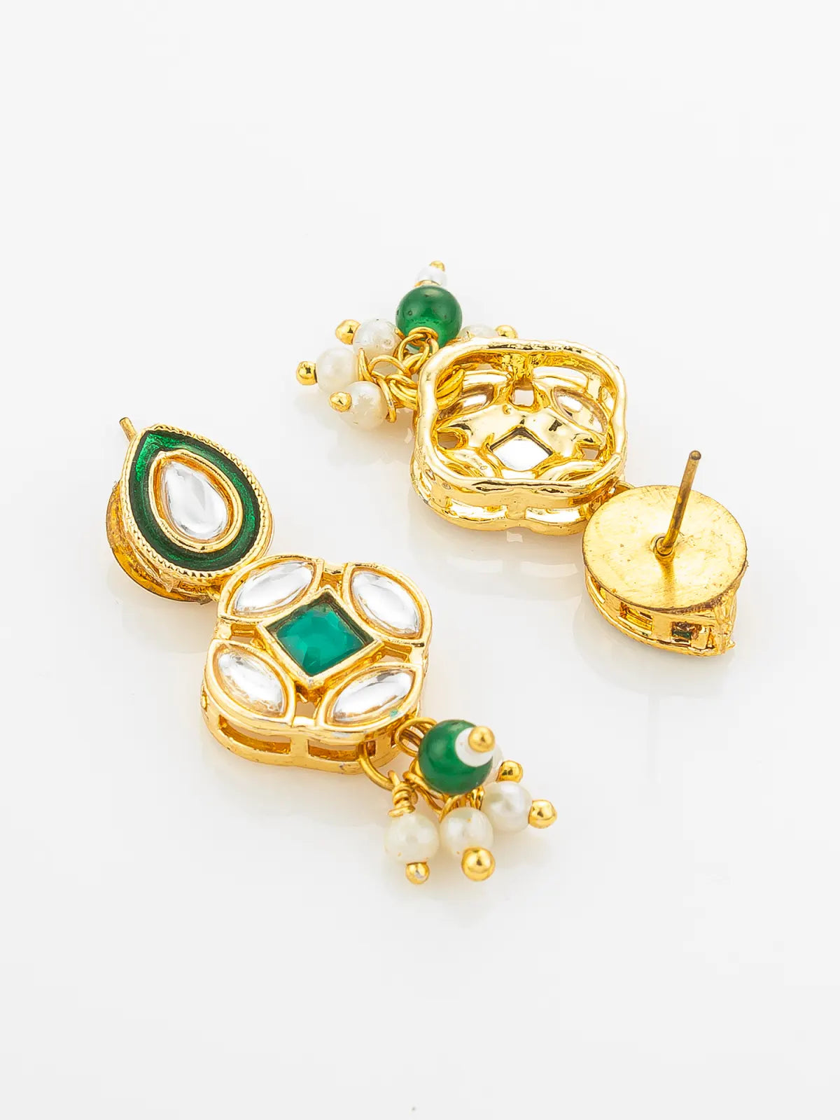 Aadita Green Enamel Meenakari and Kundan Gold Plated Necklace Set