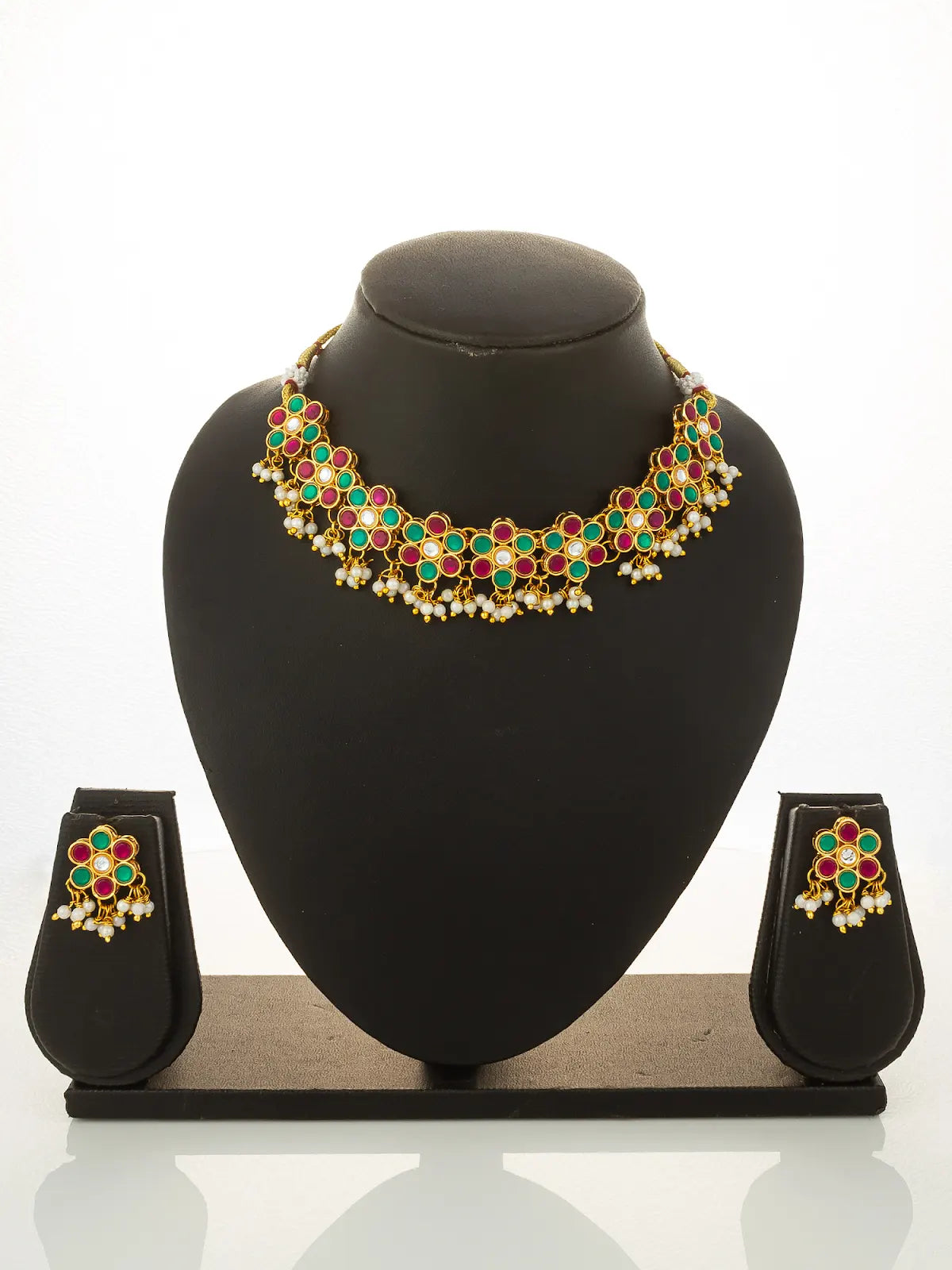 Aadita Multi-Color Kundan Gold Plated Choker Necklace with Pearl Hangings