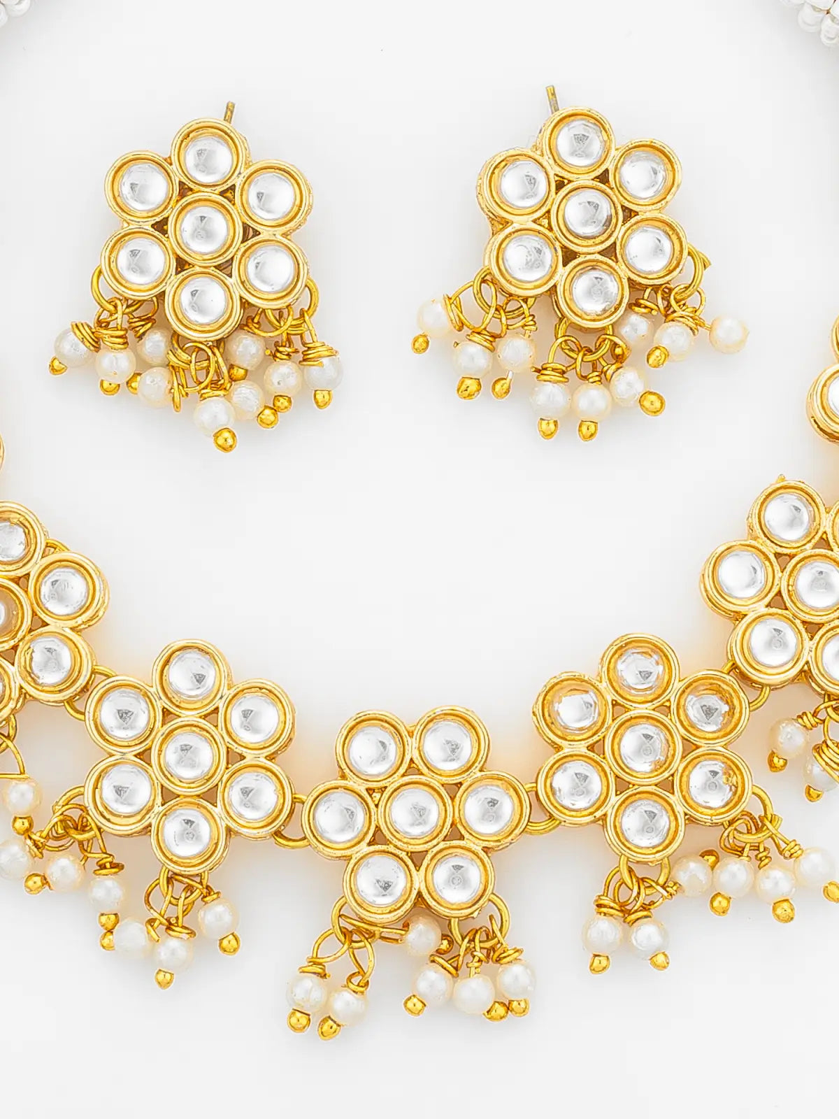 Aadita Traditional Gold Plated Kundan Choker Necklace Set with Pearl Droplets