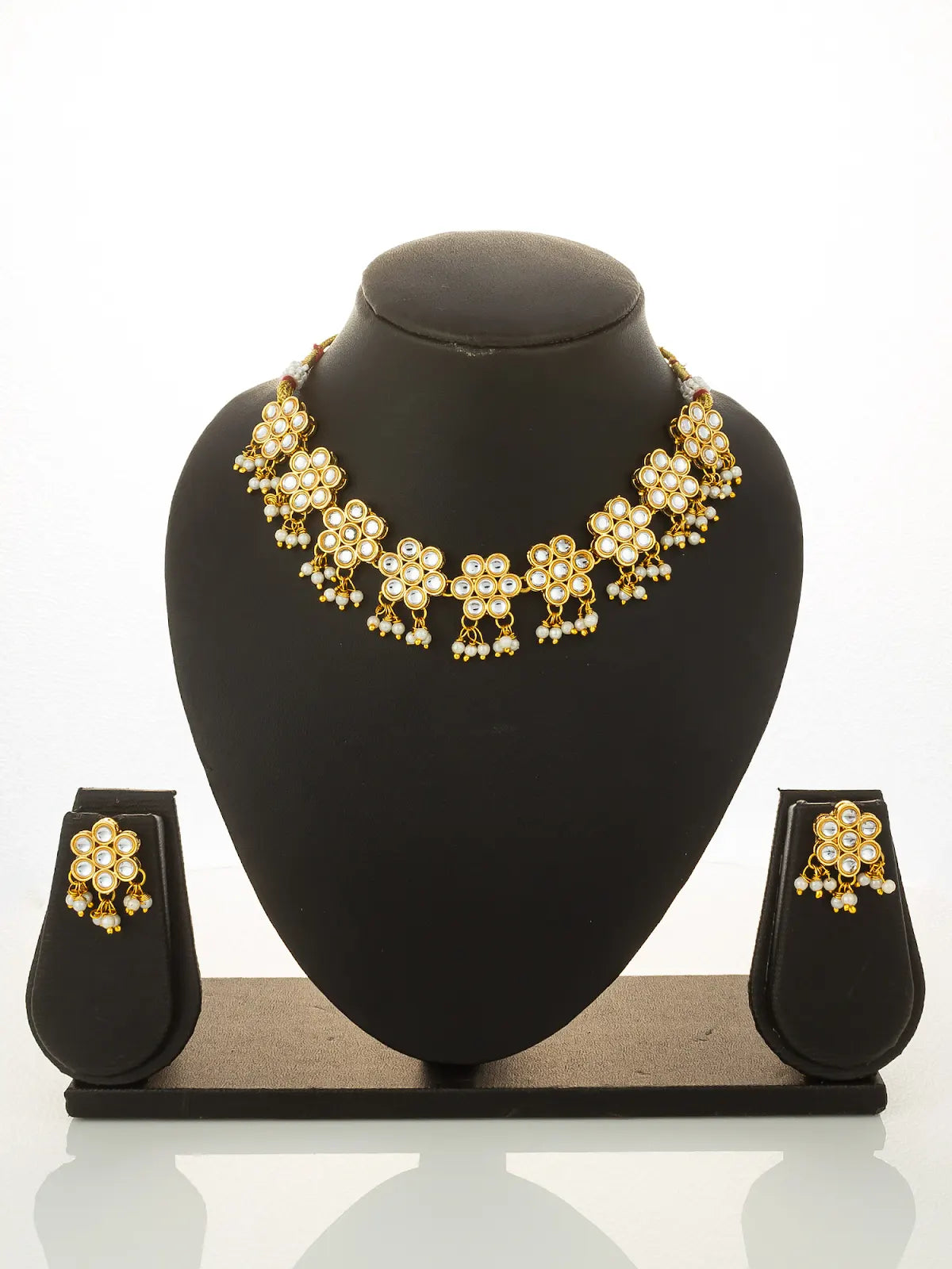 Aadita Traditional Gold Plated Kundan Choker Necklace Set with Pearl Droplets
