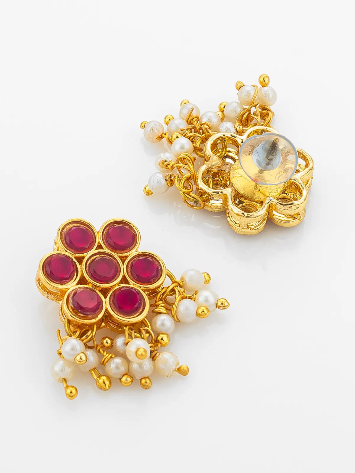 Aadita Gold Plated Pink Floral Kundan Necklace Set with Pearl Drops