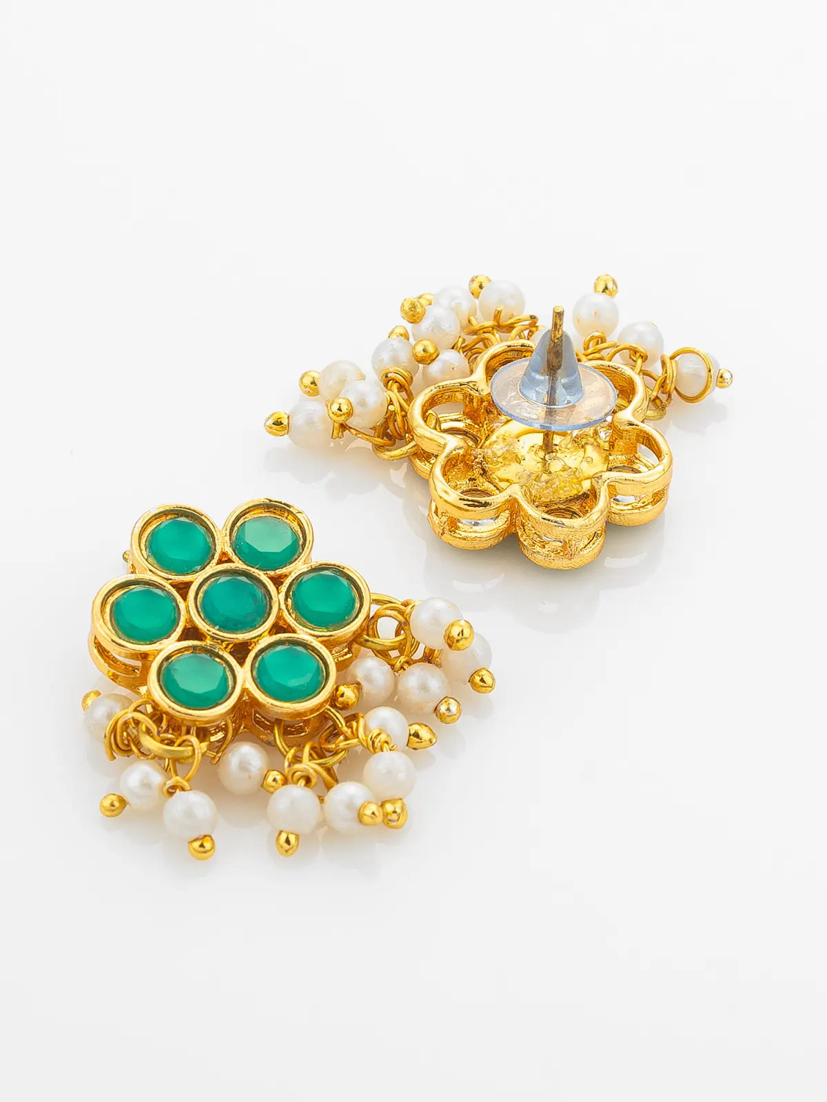 Aadita Gold Plated Green Floral Kundan Necklace Set with Pearls