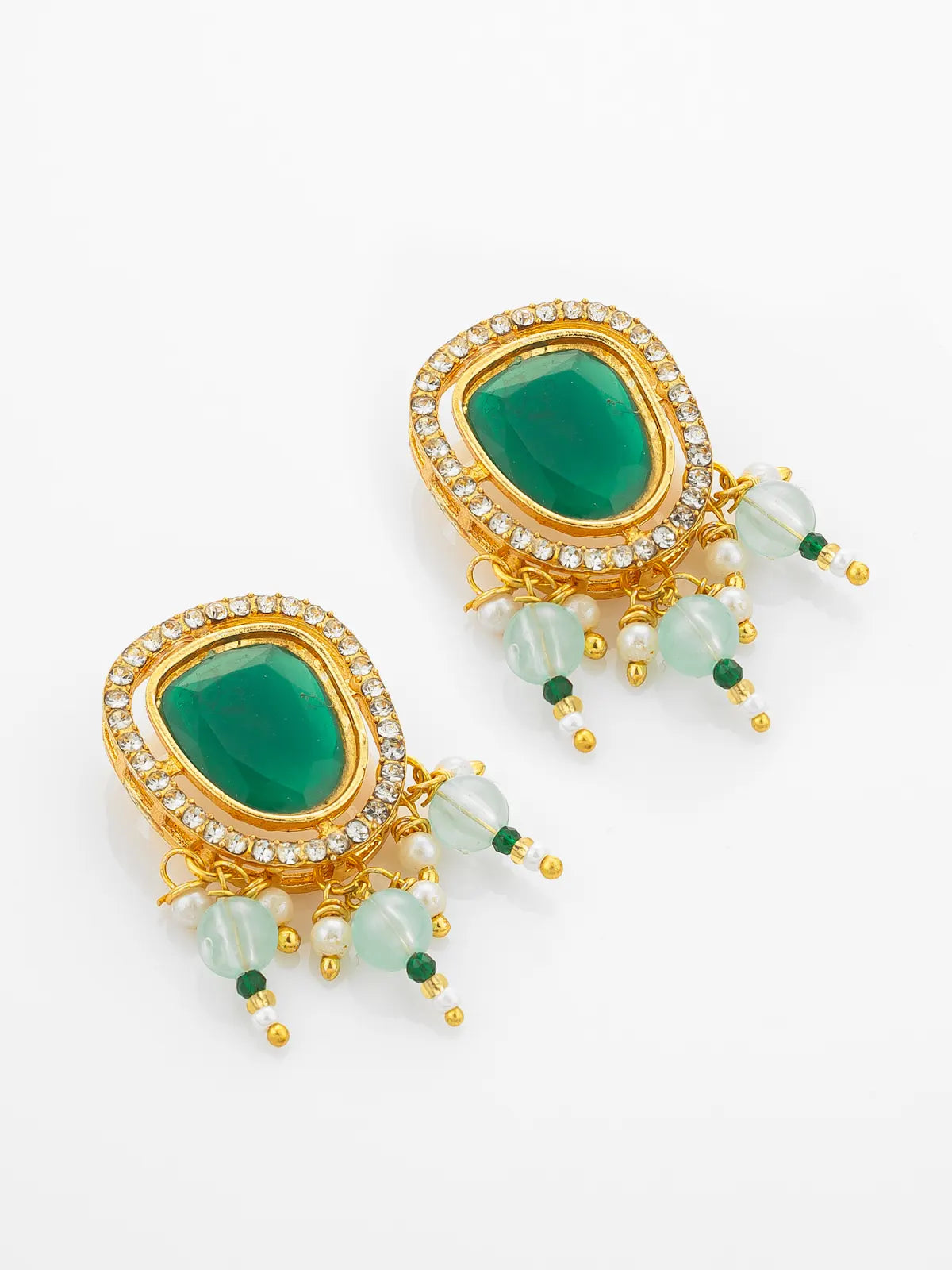 Aadita Gold Plated Green and White Kundan Statement Necklace Set