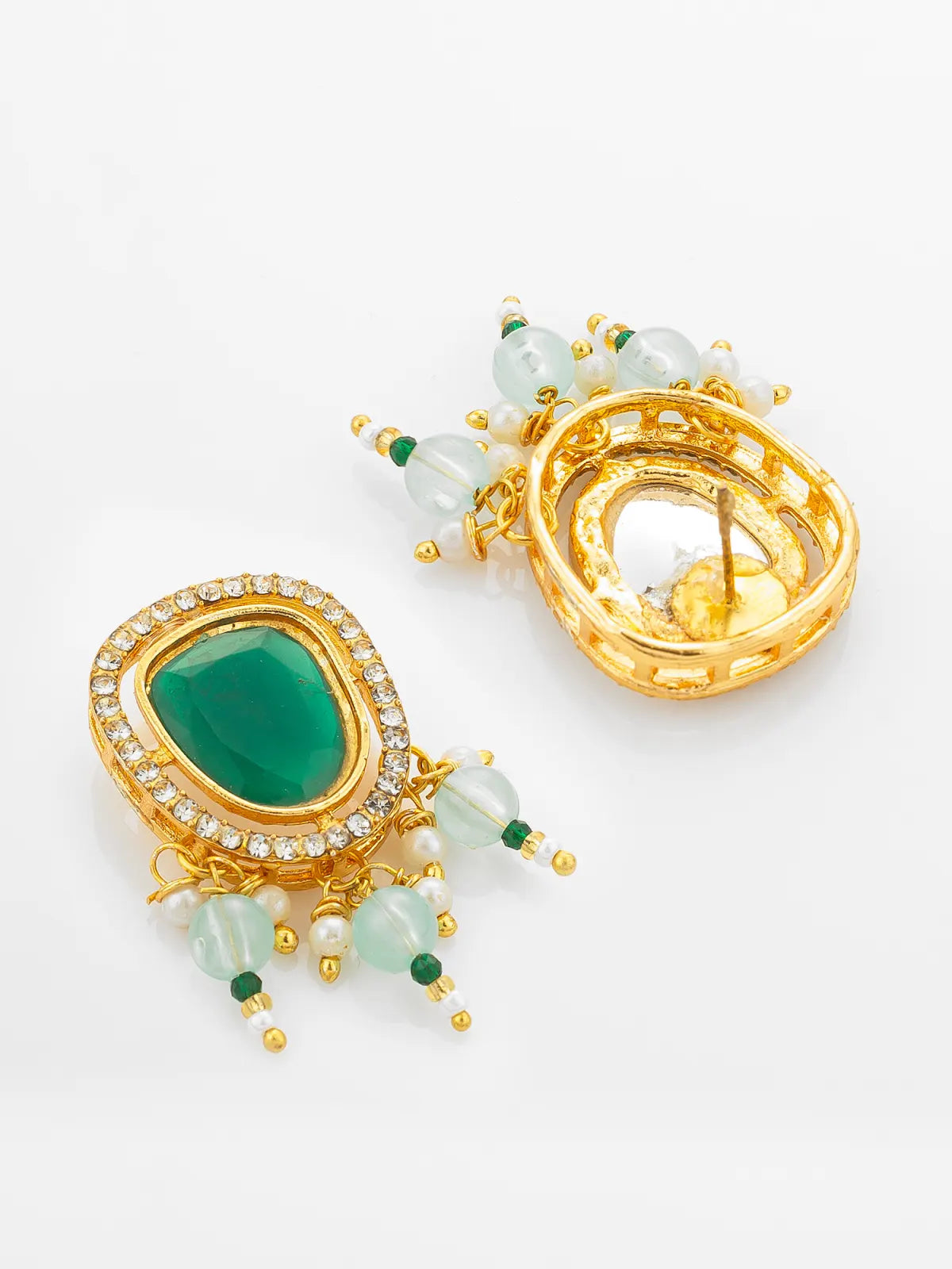 Aadita Gold Plated Green and White Kundan Statement Necklace Set