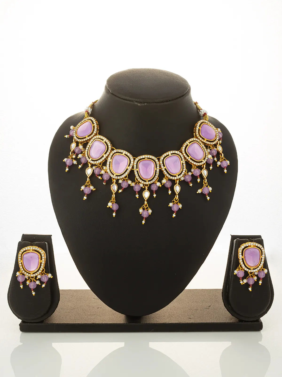 Aadita Gold Plated Lavender Stone Kundan Choker Necklace Set