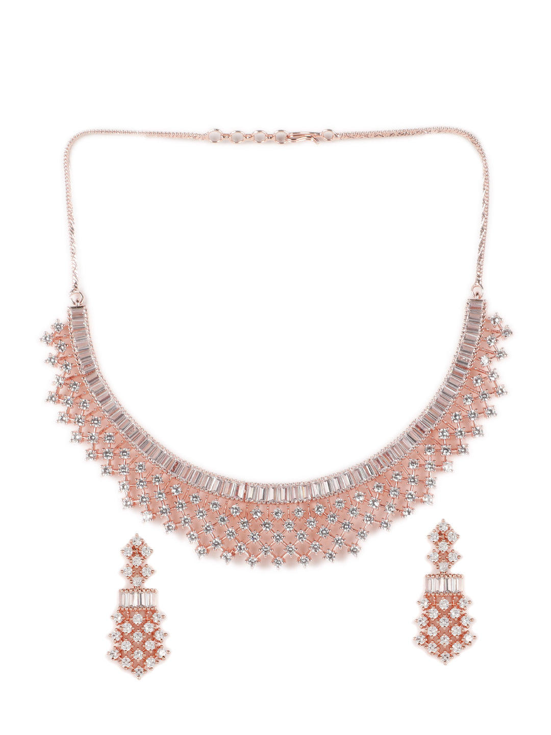 American Diamond Rose Gold Plated Ethnic Jewellery Set