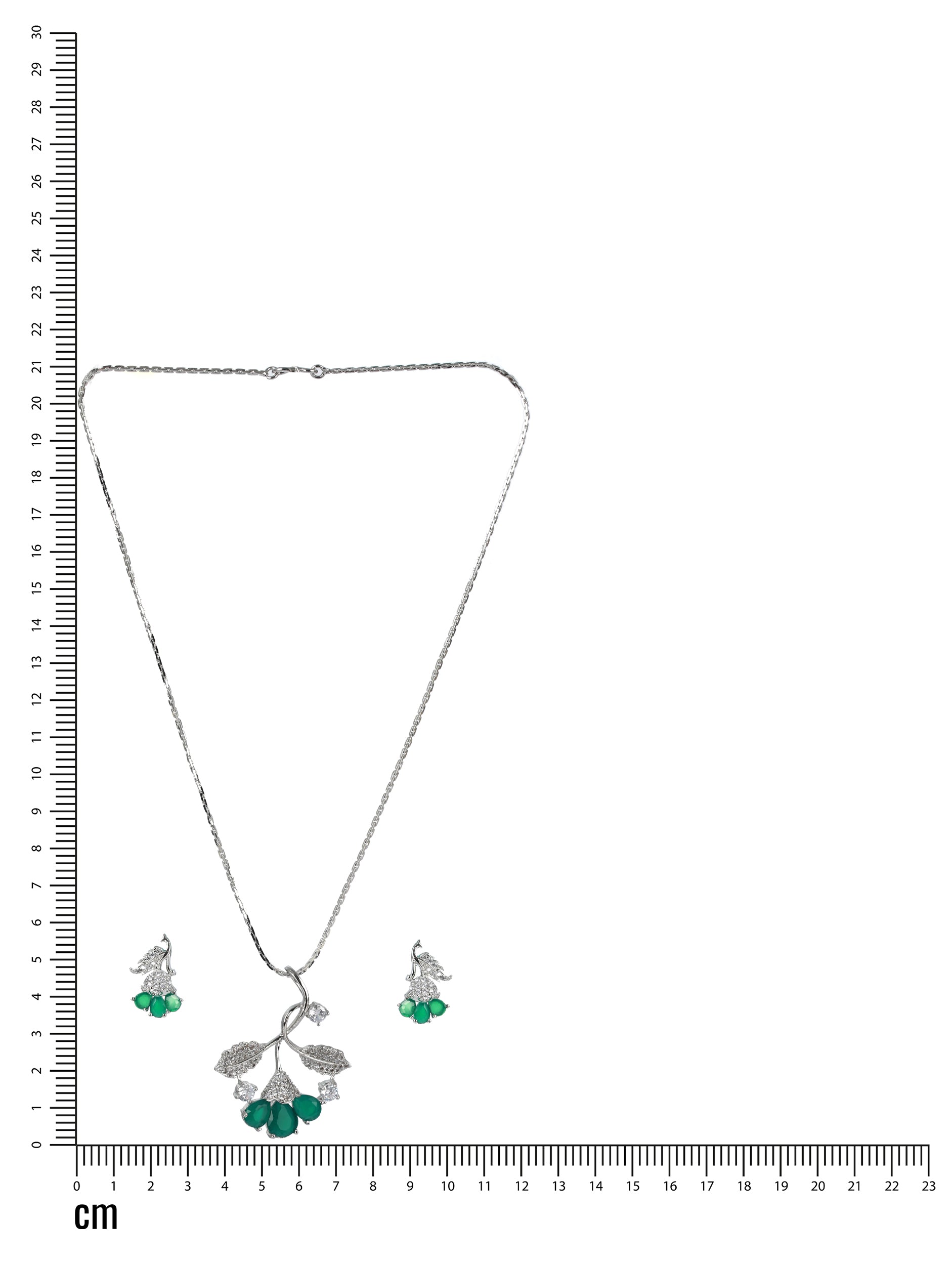 Green American Diamond Silver Plated Statement Pendant & Earring Set