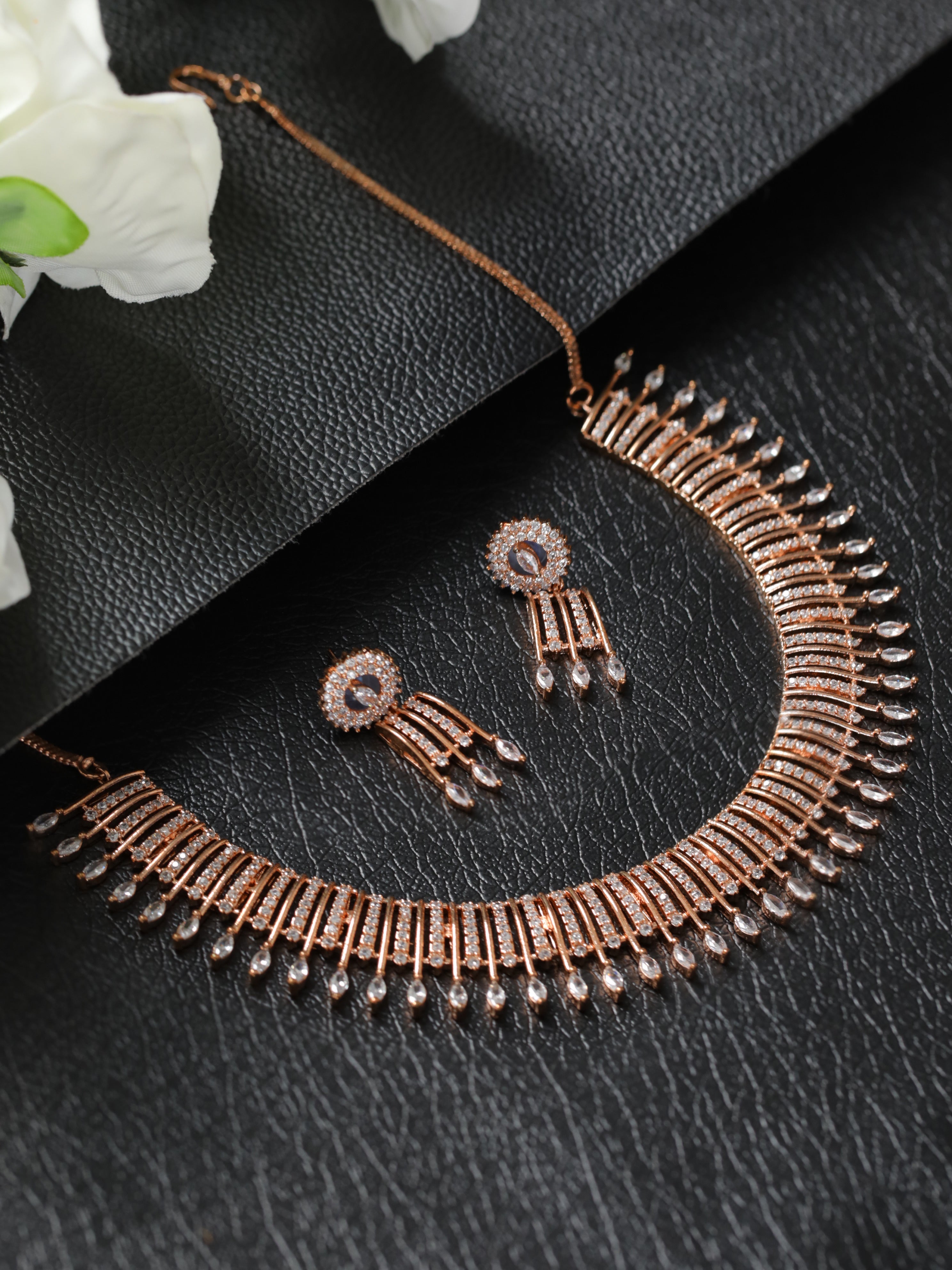 Rose Gold-Plated American Diamond Studded Jewellery Set