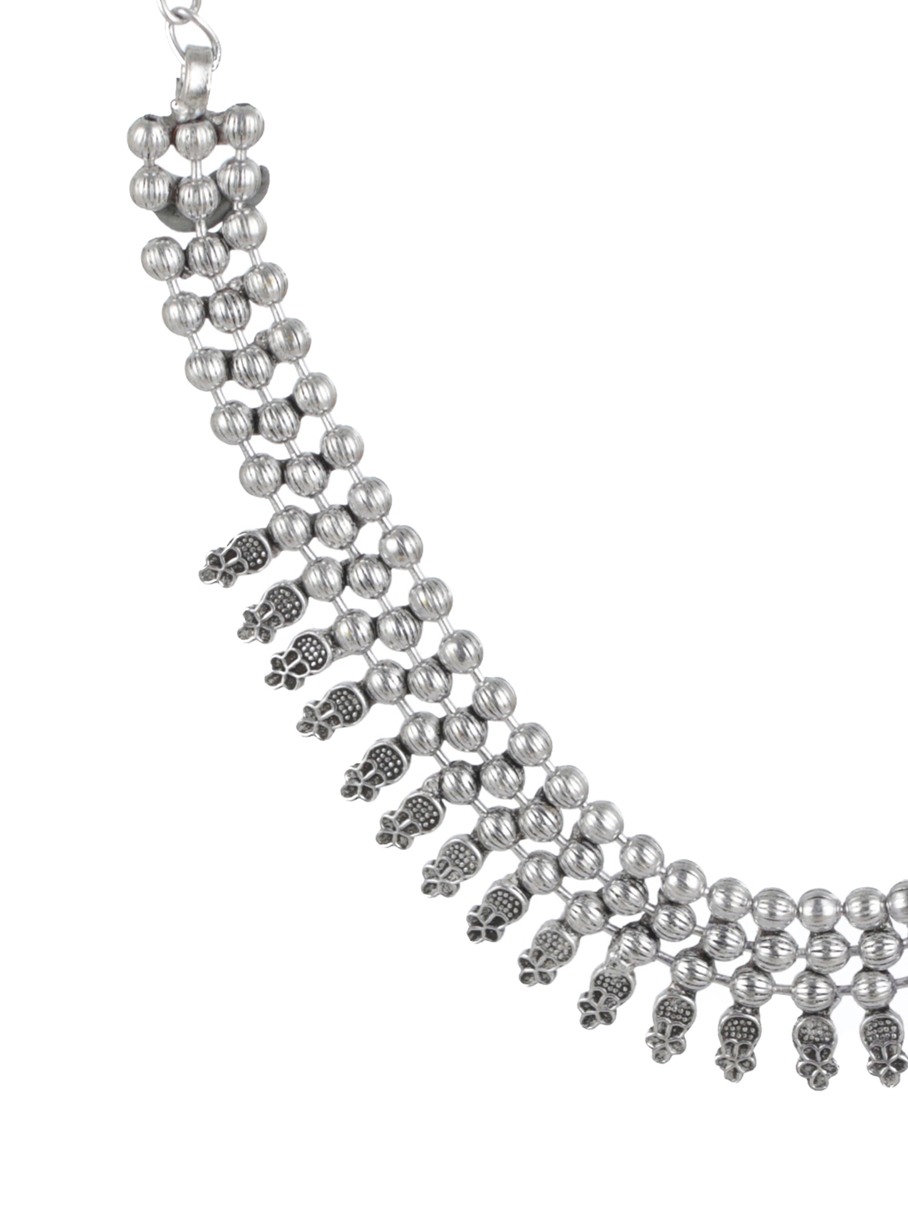 Silver-Toned German Silver & Silver-Plated Oxidised Necklace