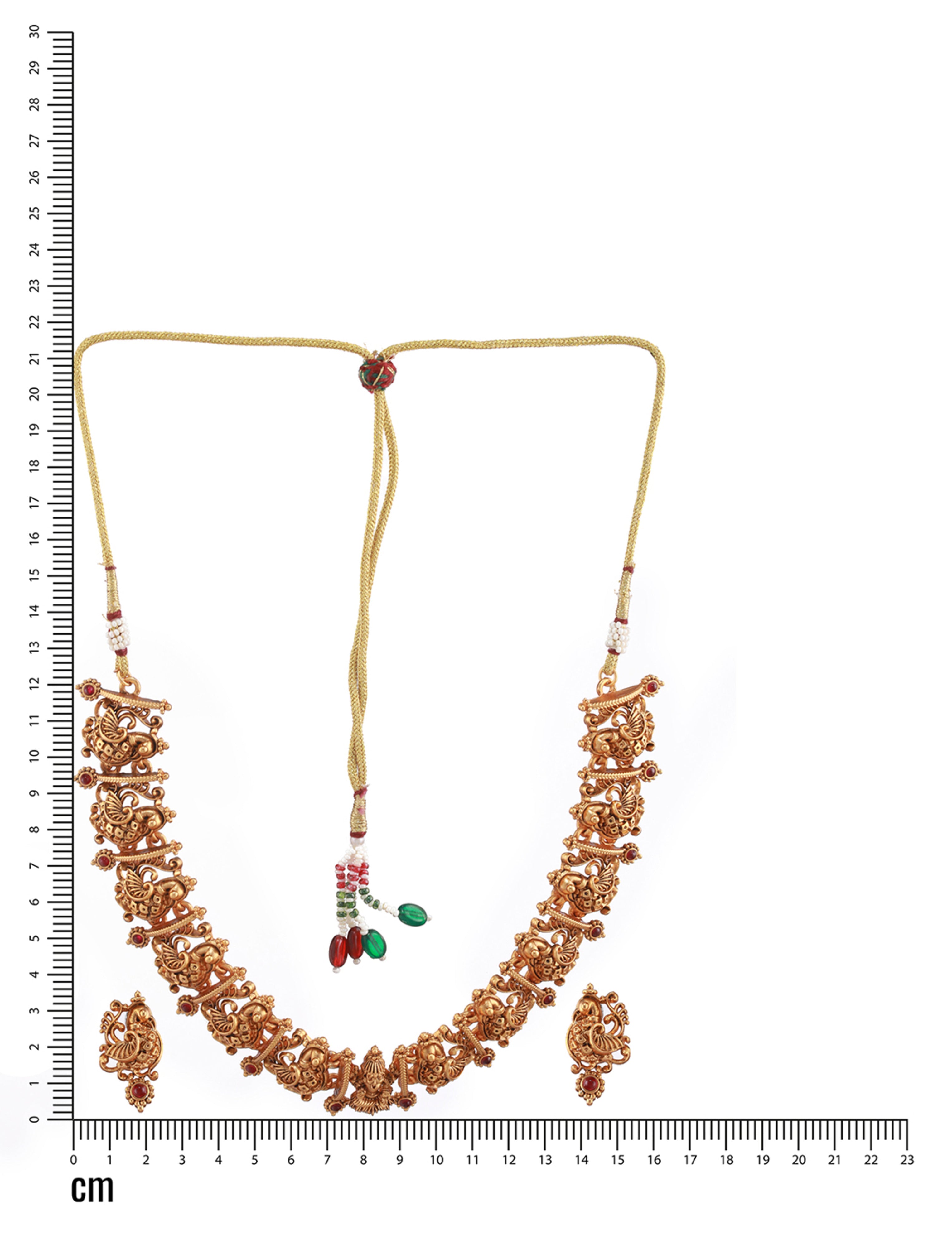 Gold-Plated Red Stone-Studded Temple Choker Jewellery Set