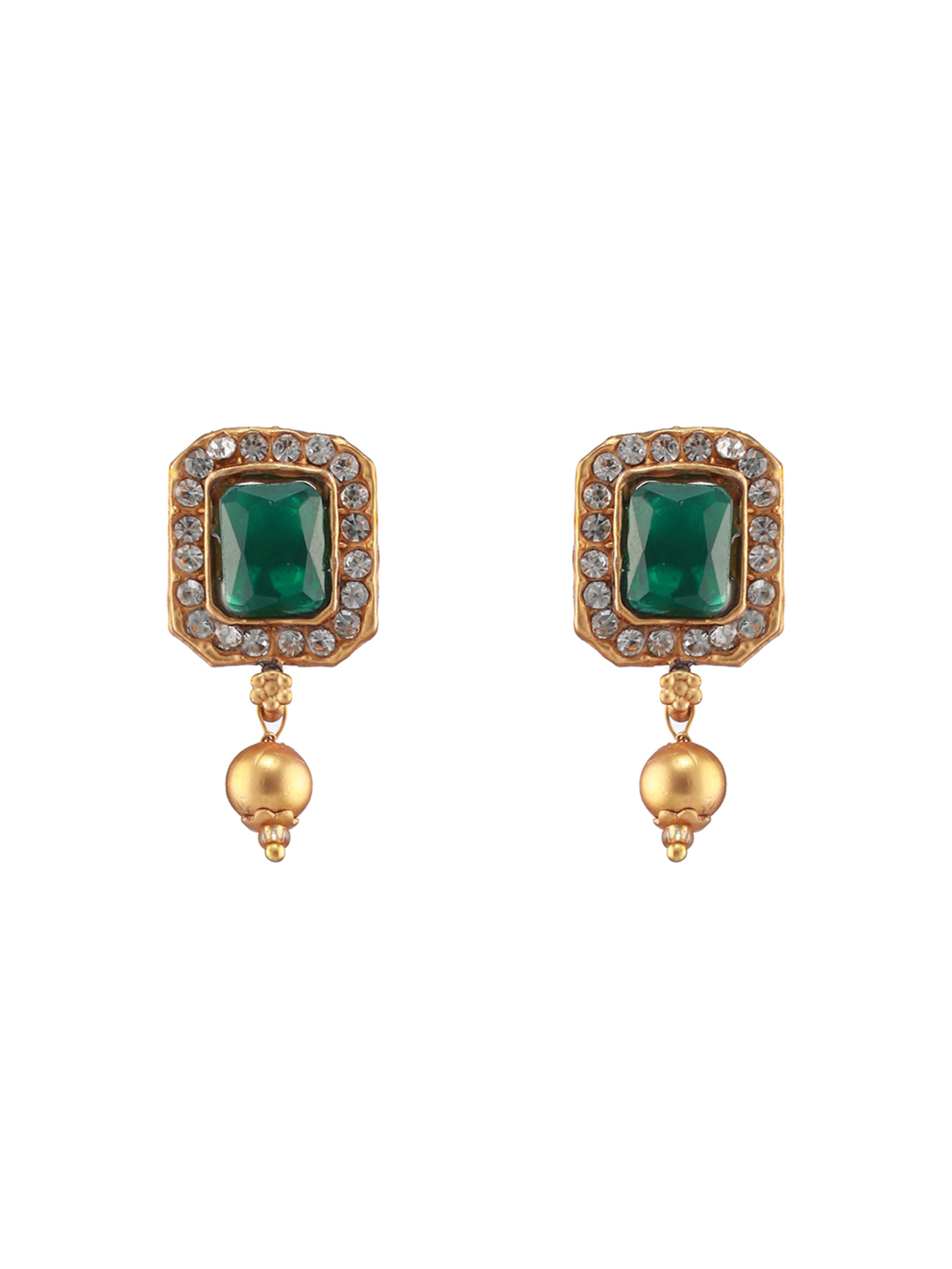 Gold-Plated Pink & Green Stone-Studded Handcrafted Temple Choker Set