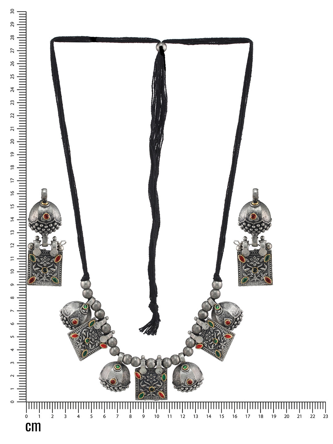 Silver-Plated Kundan-Studded & Beaded Jewellery Set