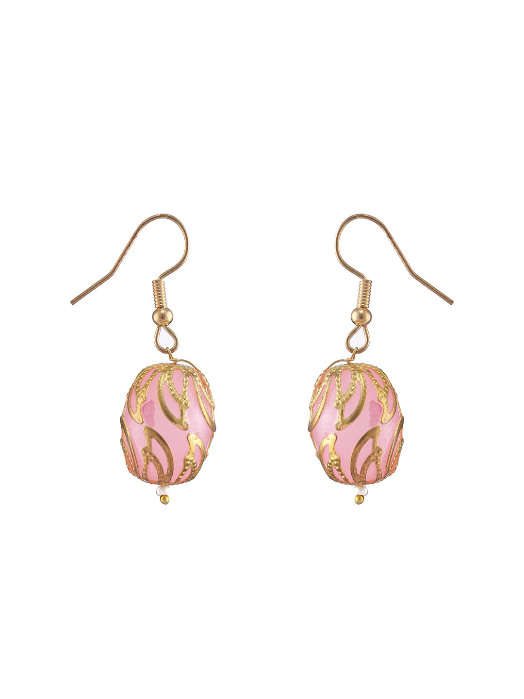 Gold- Plated Pink & Gold Beads Handcrafted Mala With Earrings