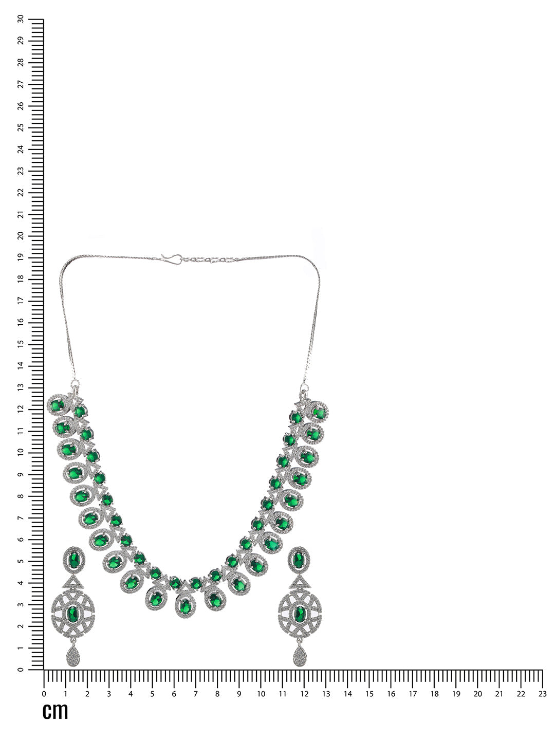 Silver-Plated Green & American Diamond Studded Jewellery Set