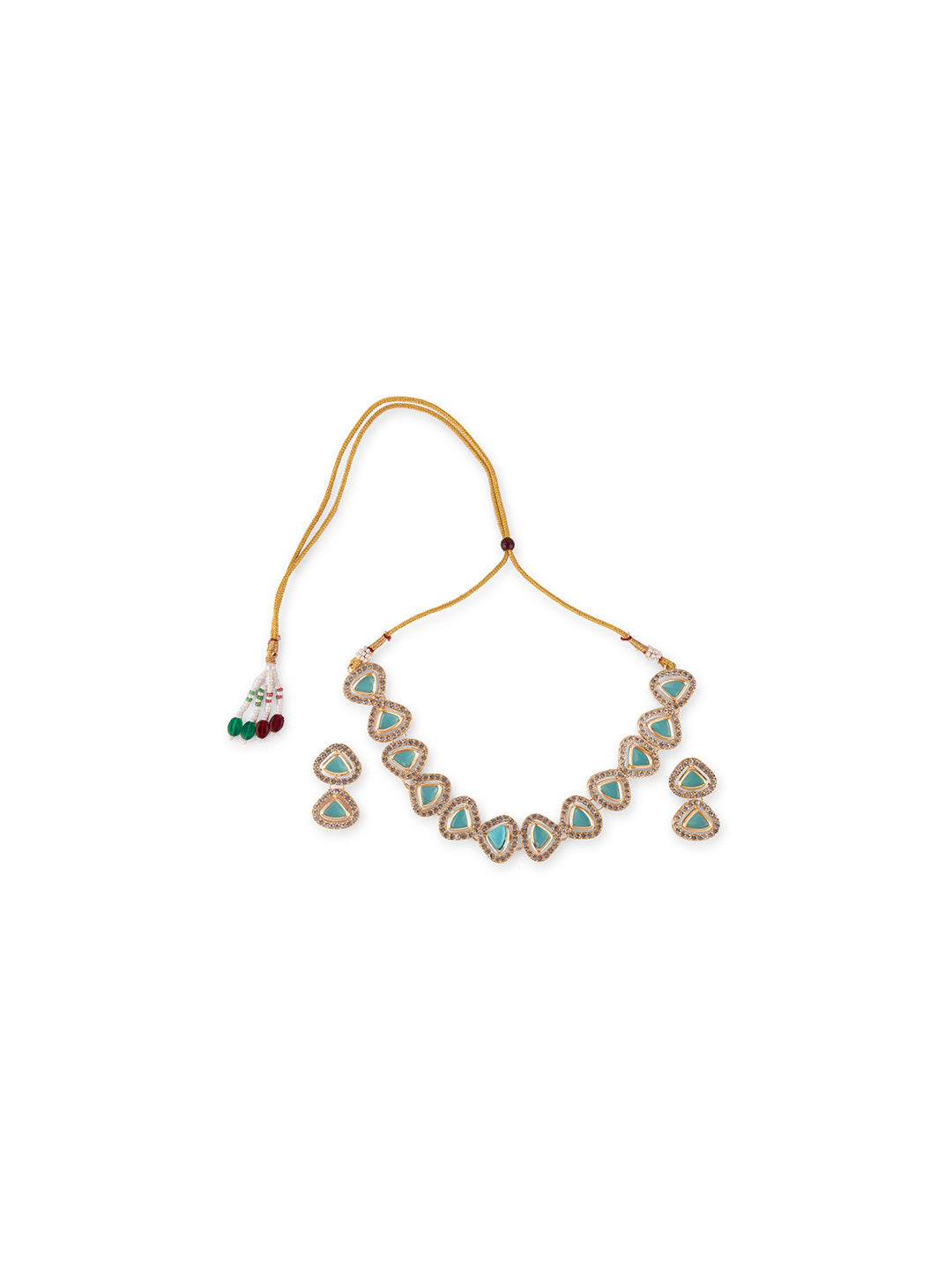 Jazz And Sizzle Traditional Polki & Sky Blue Kundan Studded Gold Plated Jewelry Set