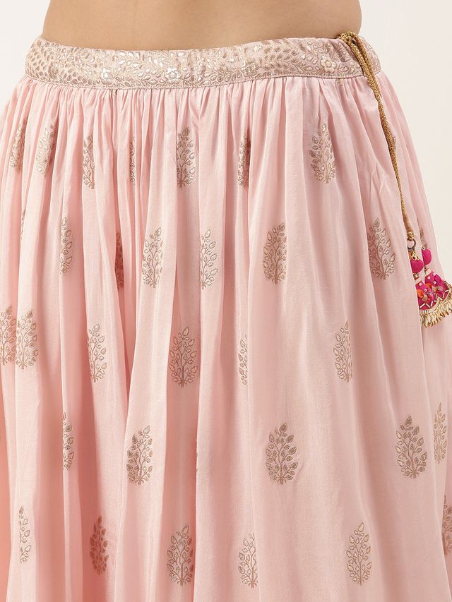 Bollywood Vogue Ready To Wear Pink Jacquard Gathered Style Lehenga Set