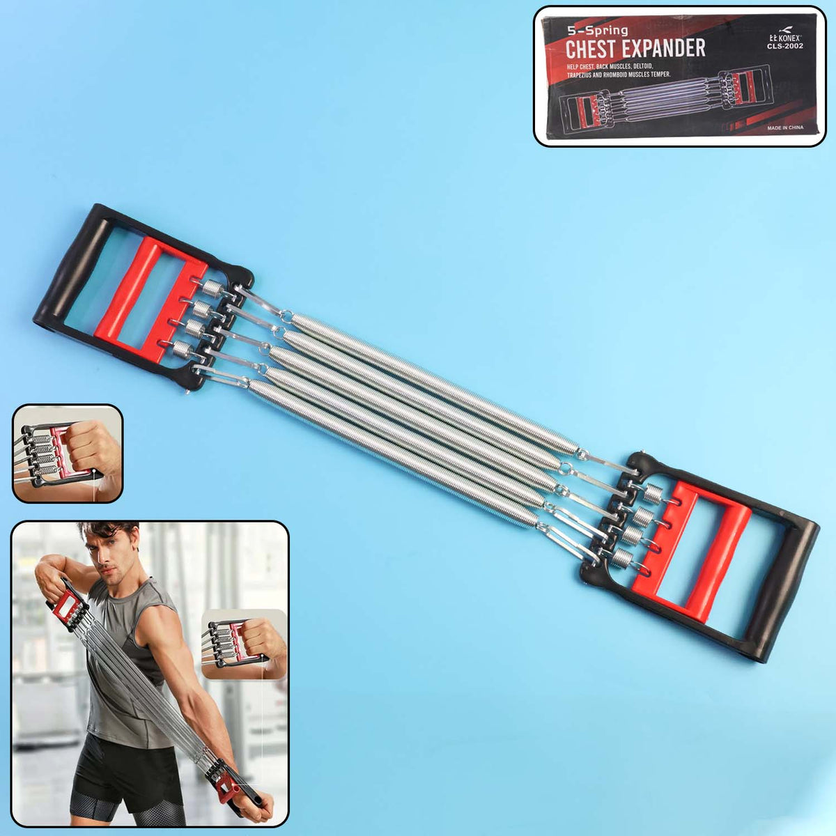 5-spring Chest Expander For Home Workout Heavy-Duty Adjustable Resistance Pull Exerciser with Detachable Steel Springs & Non-Slip Handles
