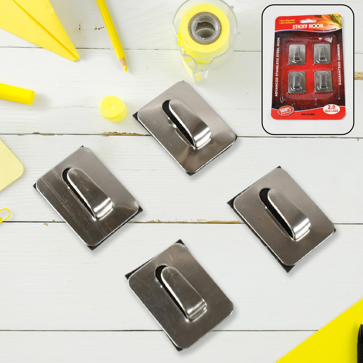 Self- Adhesive Hooks Heavy Duty Wall Hooks Hangers Stainless Steel Wat