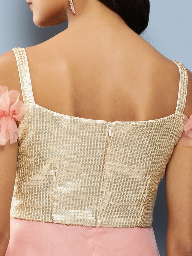 Bollywood Vogue Ready To Wear Silver Embroidered N Pink Corset Style Gown