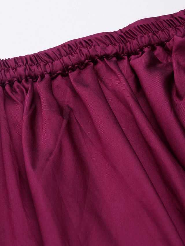 Bollywood Vogue Ready To Wear Magenta Embroidered Velvet Blouse N Silk Skirt Set