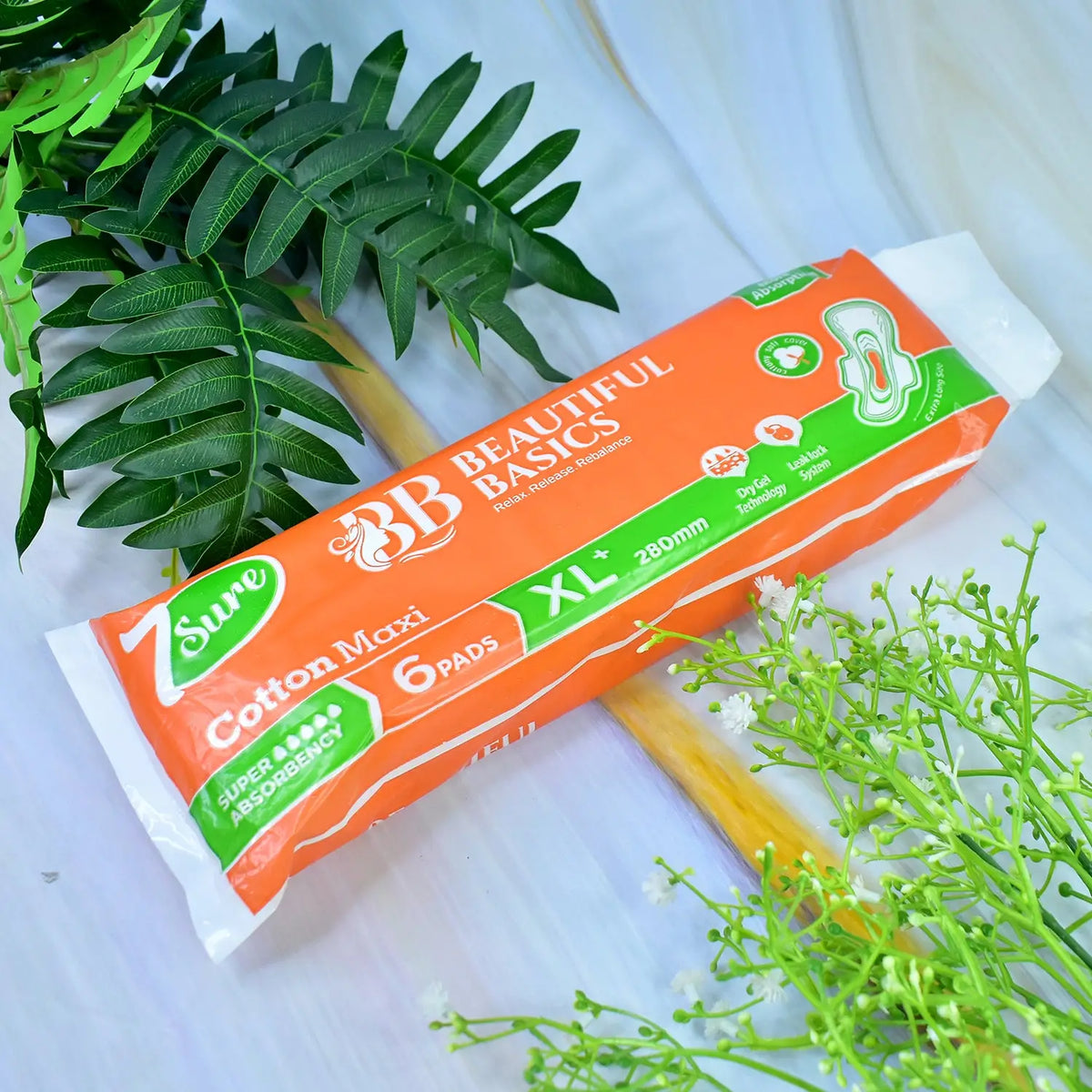 Beautiful Basics Orange Cotton Maxi Sanitary Pads Xl+ 280mm Pack Of 6 Pads HP DD