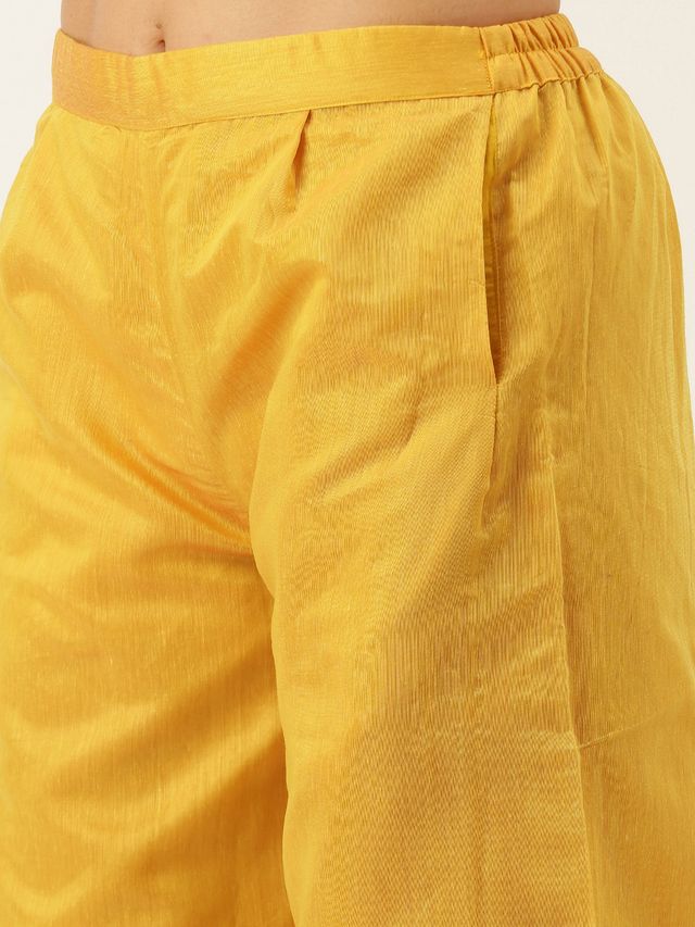 Bollywood Vogue Ready To Wear Mustard N Multicolored Embroidered Kurta Set