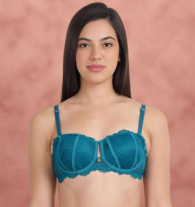 Susie Half Coverage PrincessBlue Lace Adjustable, MultiwayPadded Balconette Bra