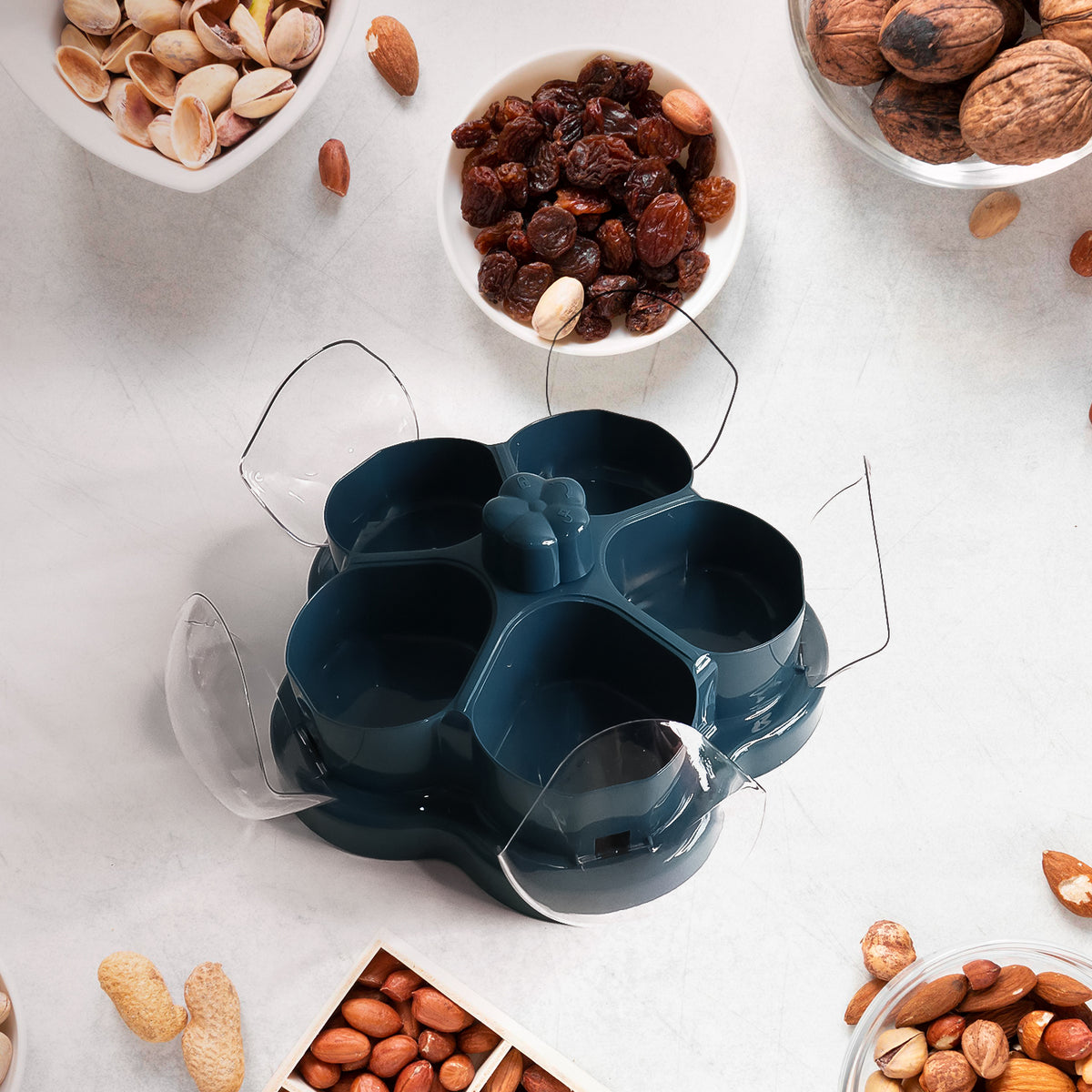Lotus Shape Rotating Dry Fruit & Snack Organizer Box with Compartments – Multi-Section Candy Nut Storage Container with Lid (1 Pc)
