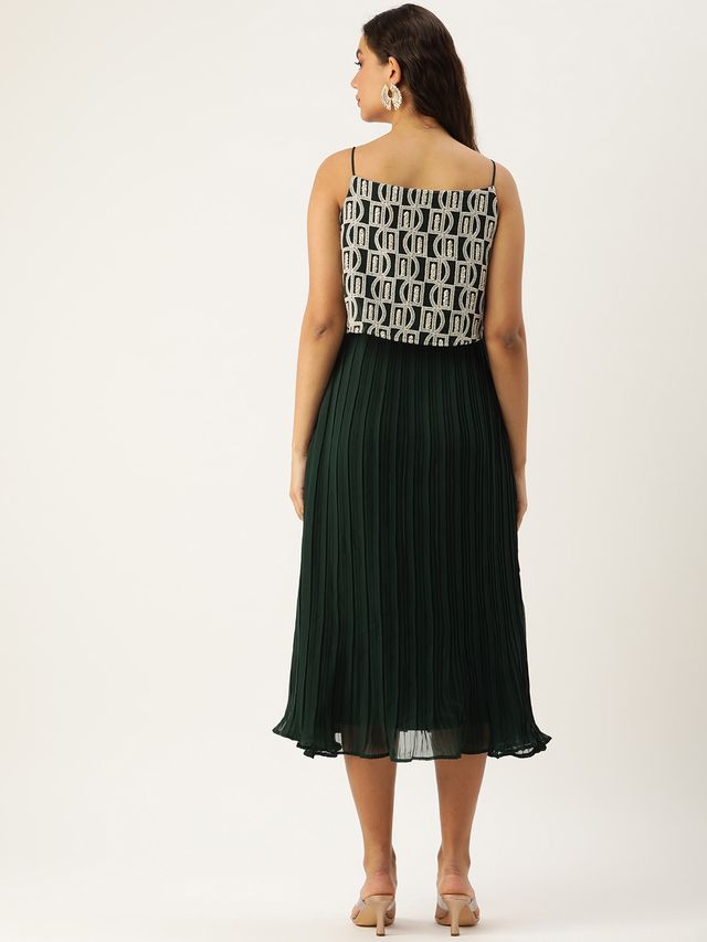 Bollywood Vogue Ready To Wear Dark Green Embroidered Georgette Dress