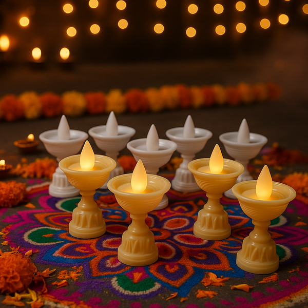 Set Of 8 White Water Sensor Led Diyas