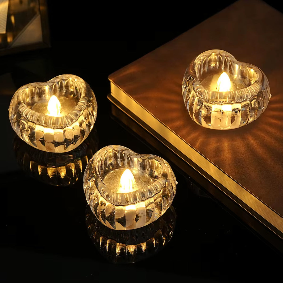 Set Of 12 Heart-shaped Led Flameless Decorative Candles Battery Operated Smokeless Tealight Lamps for Home, Parties, Weddings & Festival Décor