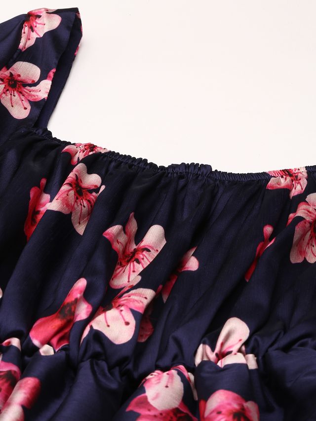 Bollywood Vogue Ready To Wear Blue Printed Art Silk Dress