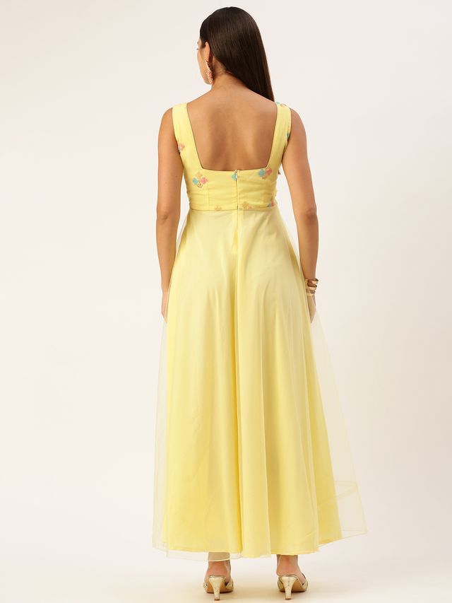 Bollywood Vogue Ready To Wear Yellow Georgette Embroidered Dress