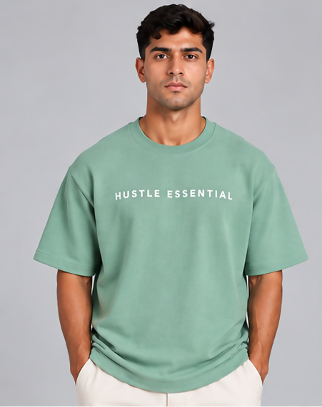 HUSTLE Men's Crew Neck Oversized T-Shirt – Teal Green