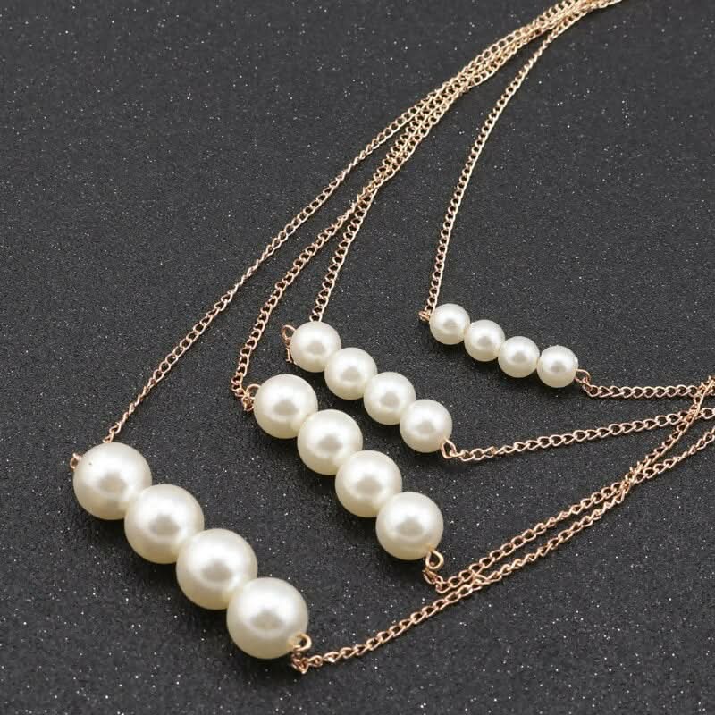 Golden Glamour & Pearls: 5 Layer Zeus Chain Necklace Set of 2 Elegant Jewelry Set for Women pinapes