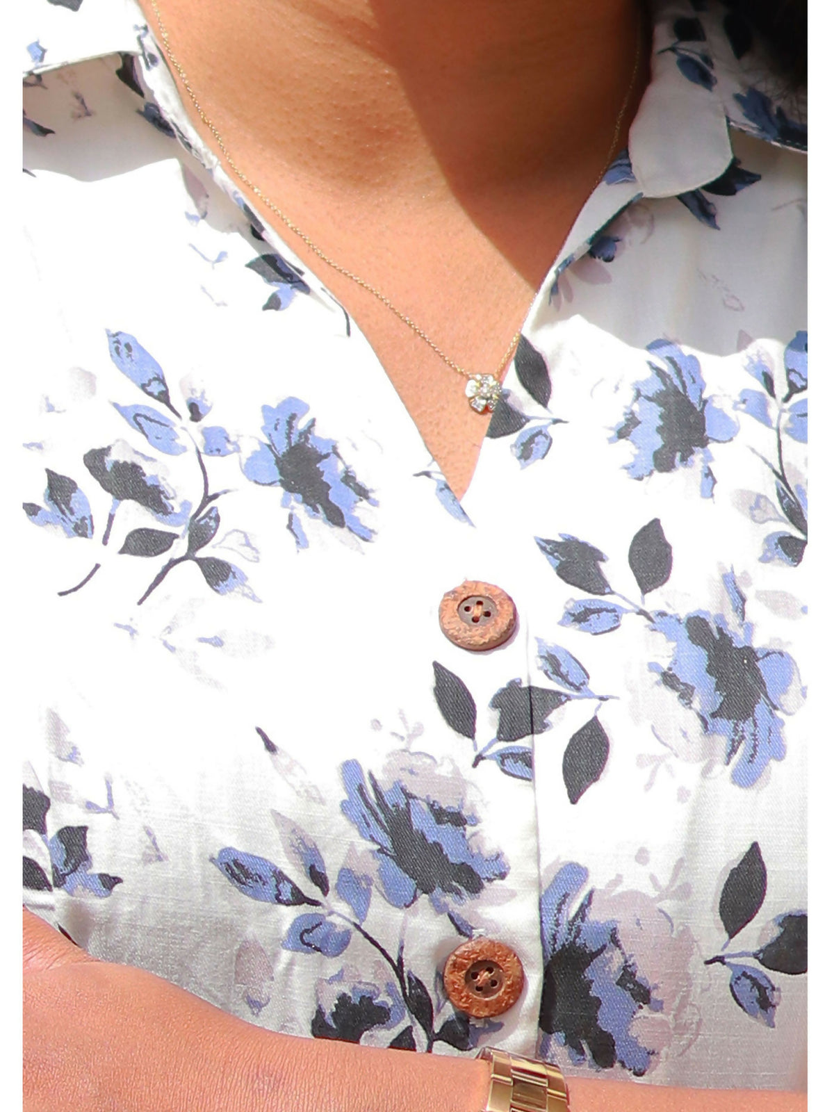 White & Blue Floral Printed Boxy Fit Shirt | 100% Sustainable Cotton-Viscose Blend