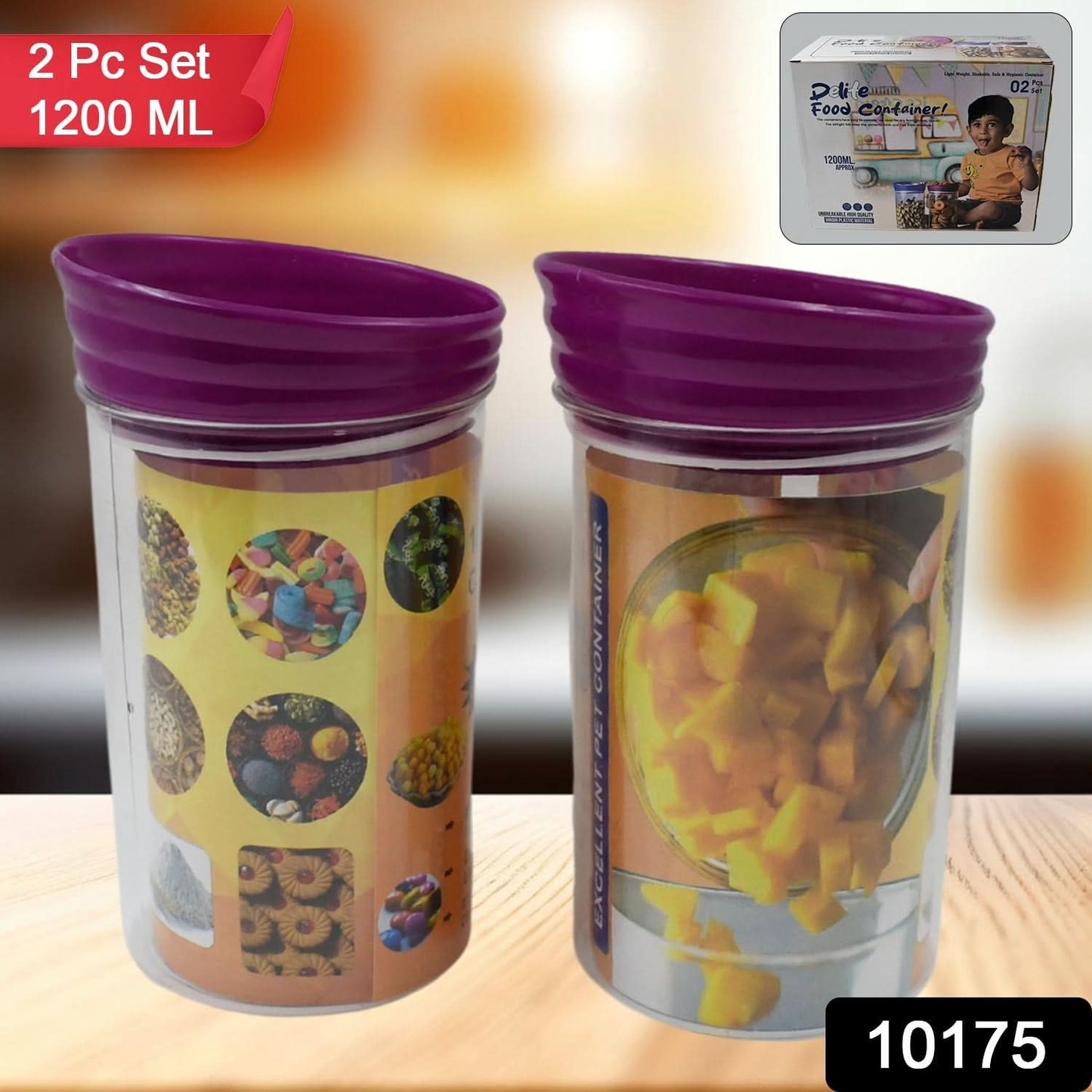 Airtight Kitchen Food Storage Containers – 1200ml Plastic Jar Set (2 Pc, Transparent)