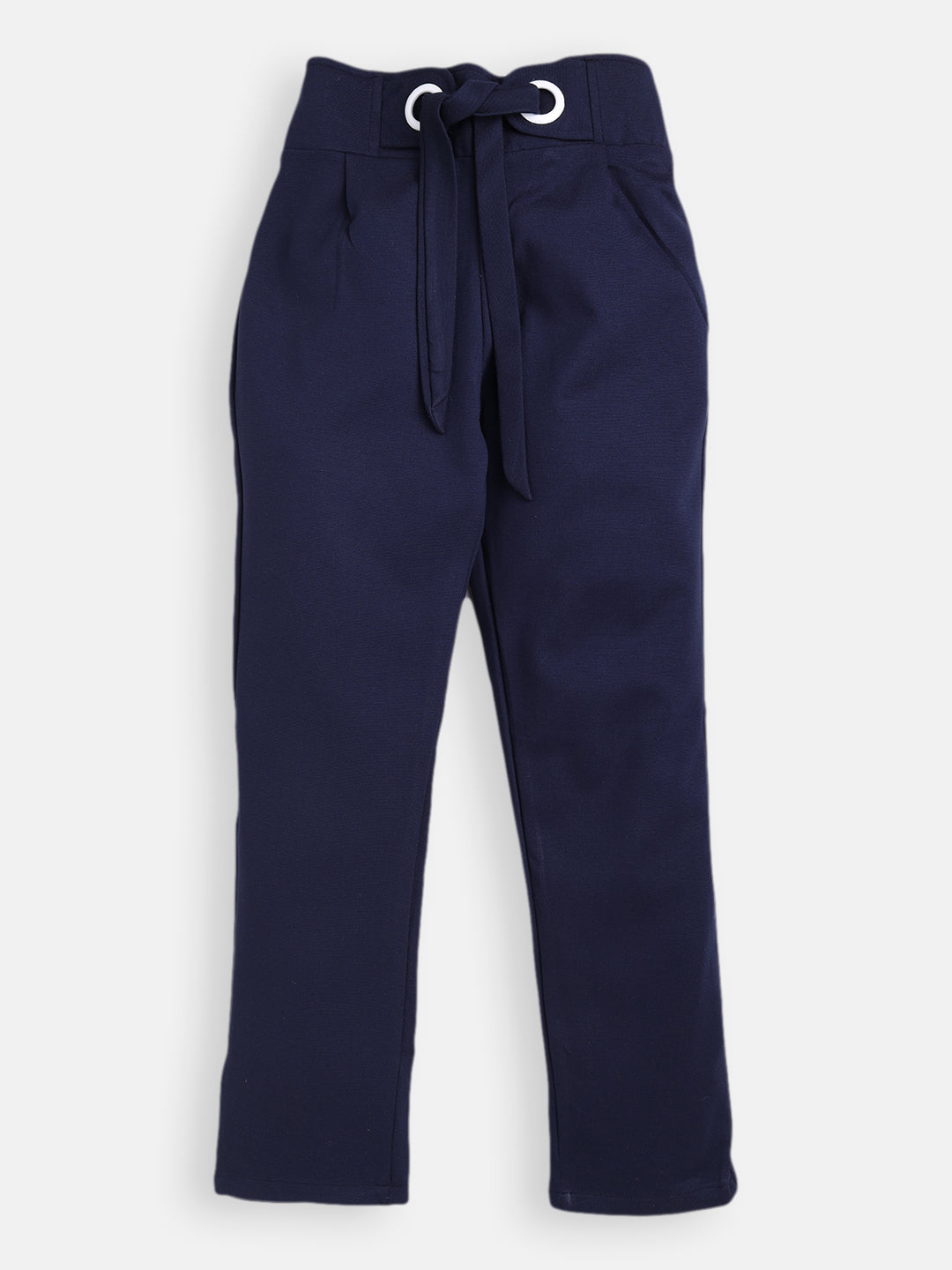 Girls Pack of 2 Navy Blue Straight Fit Pleated Cotton Trousers Moozoo Fashions