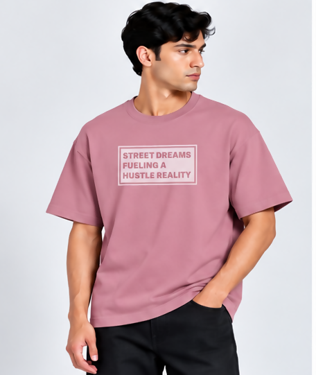 HUSTLE Men's Crew Neck Oversized T-Shirt – Mauve Rose(Oversized fit)