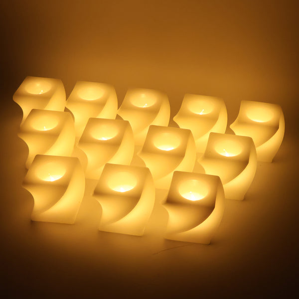 Set Of 12 Led Flameless Decorative Candles Square Shape Tealight Lamps