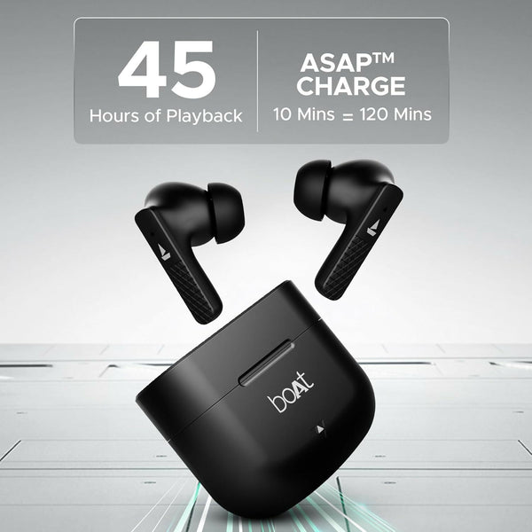 Boat Airdopes Primo in Ear HeadphoneTWS Earbuds with 45 Hours Playback, Fast Charge, Beast Mode, Dual Mics Enx, IPX Bluetooth Earbuds(Active Black)