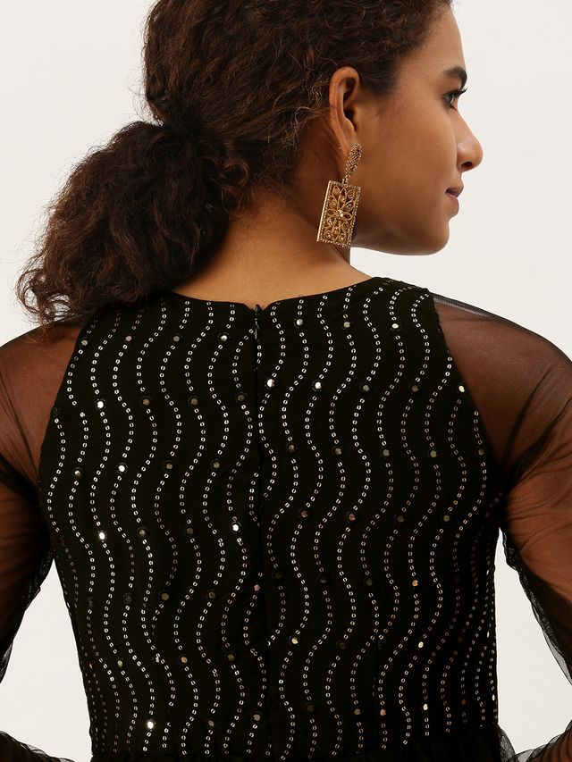Bollywood Vogue Ready To Wear Black Georgette Sequins Gown