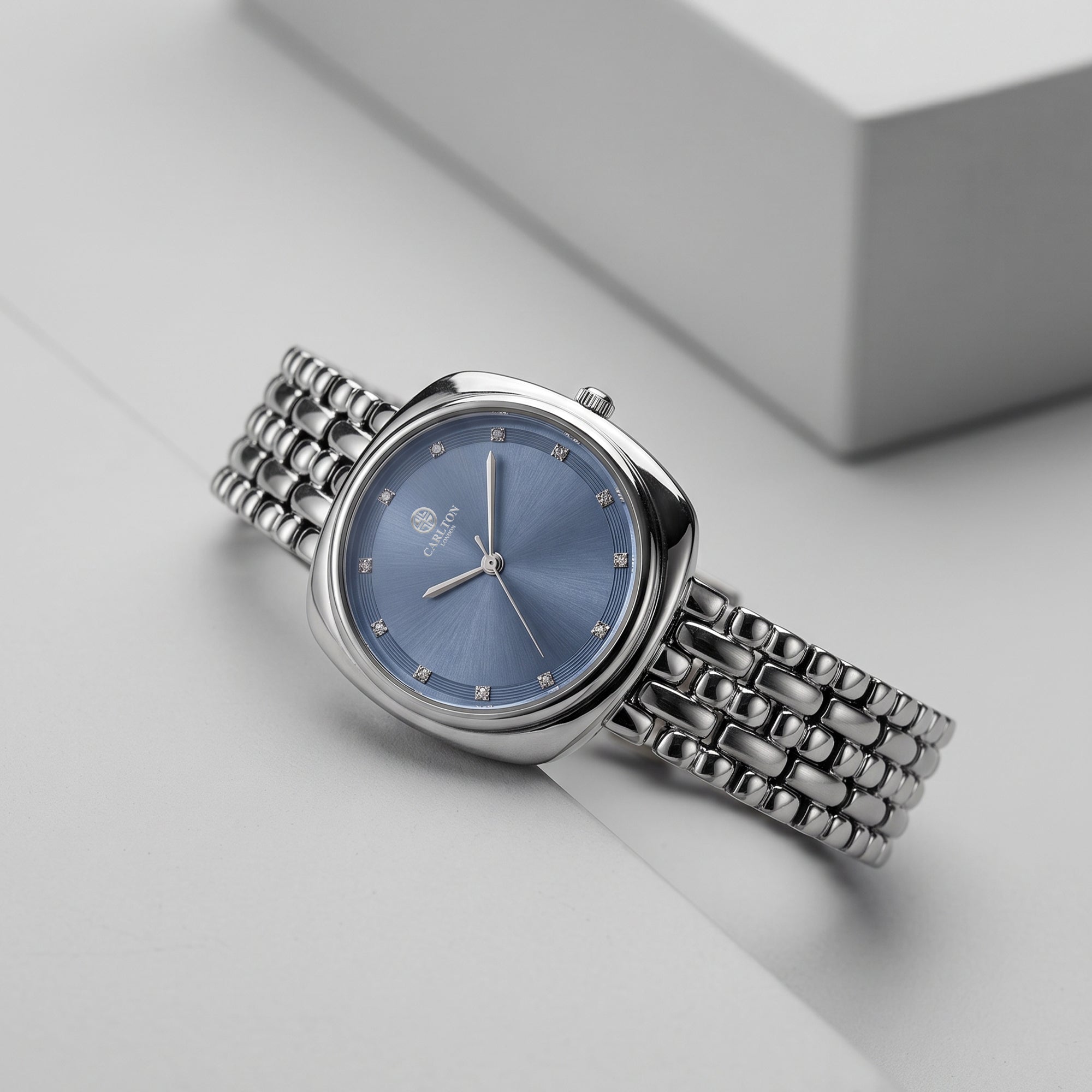 Carlton London Celeste Women’s Watch – Blue Square Dial, Silver Strap – CLW-CT-88