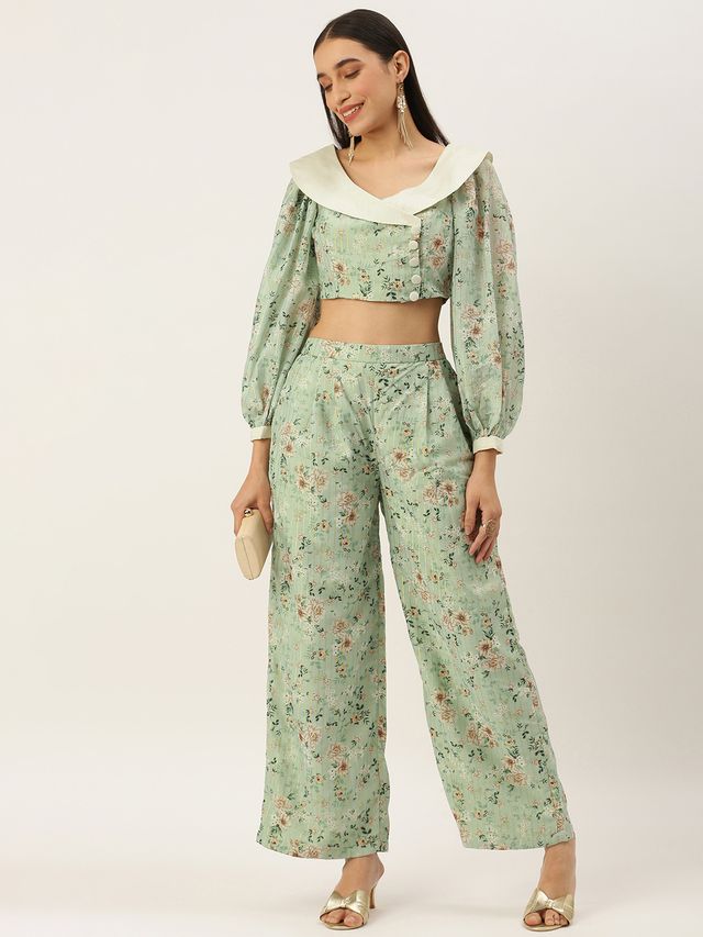 Bollywood Vogue Ready To Wear Green Muslin Digital Printed Co ords Set