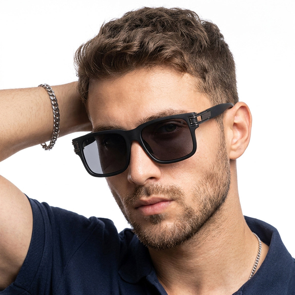 Eyejack Black Wayfarer Sunglasses for Men and Women - Style 2144 - worn by a male model (image 1)