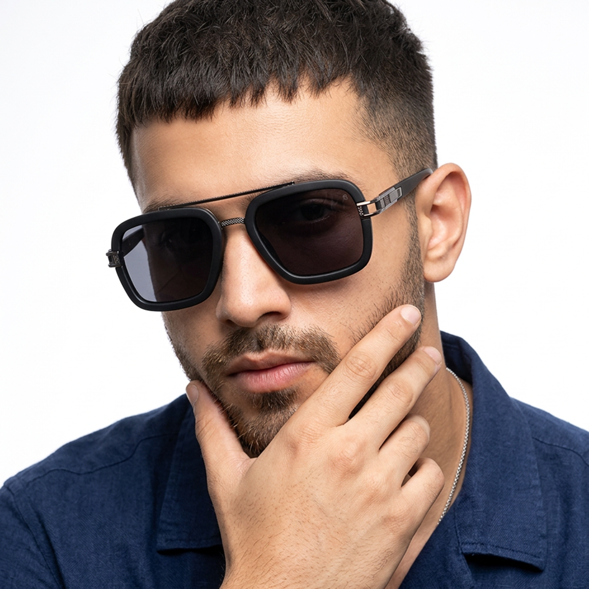 Eyejack Black Wayfarer Sunglasses for Men and Women - Style 2142 - worn by a male model (image 1)
