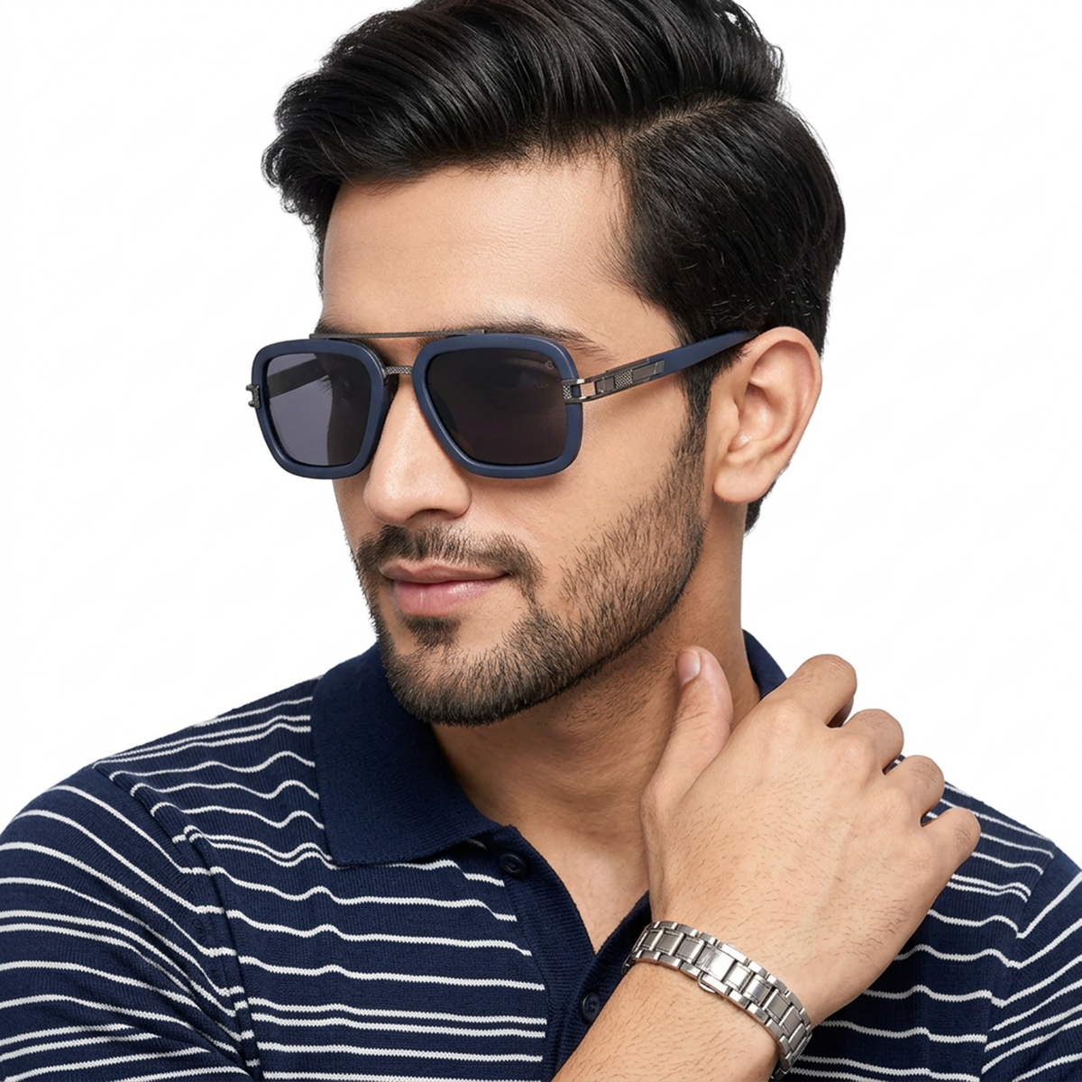Eyejack Blue Wayfarer Sunglasses for Men and Women - Style 2143 - worn by a male model (image 1)