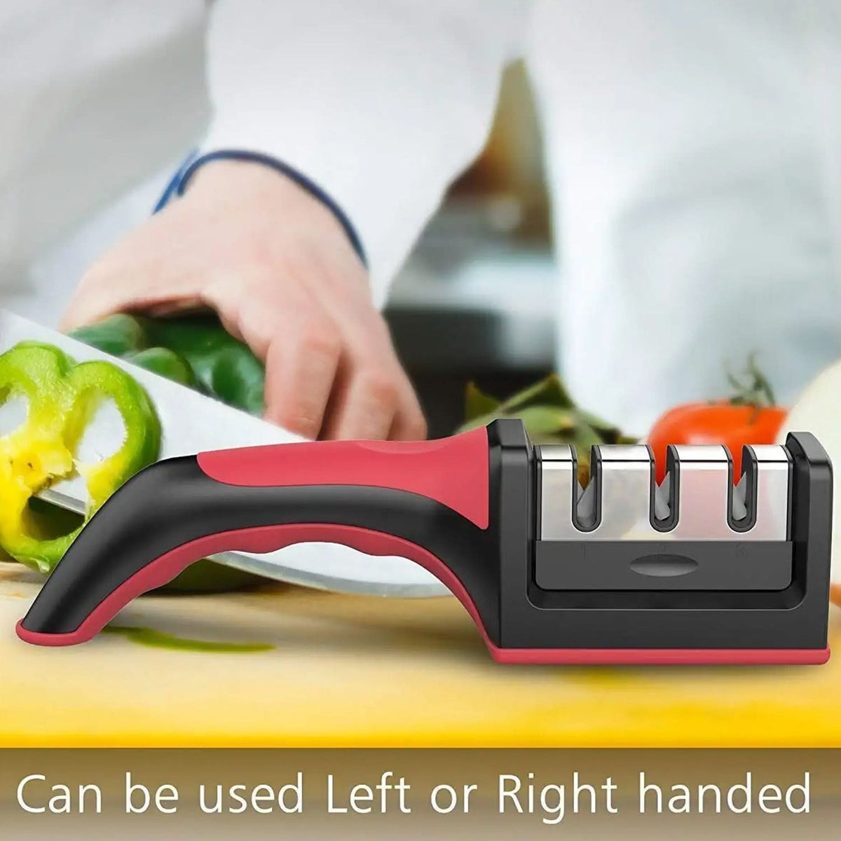 Manual Red Knife Sharpener 3 Stage Sharpening Tool For Ceramic Knife And Steel Knives. HP DD