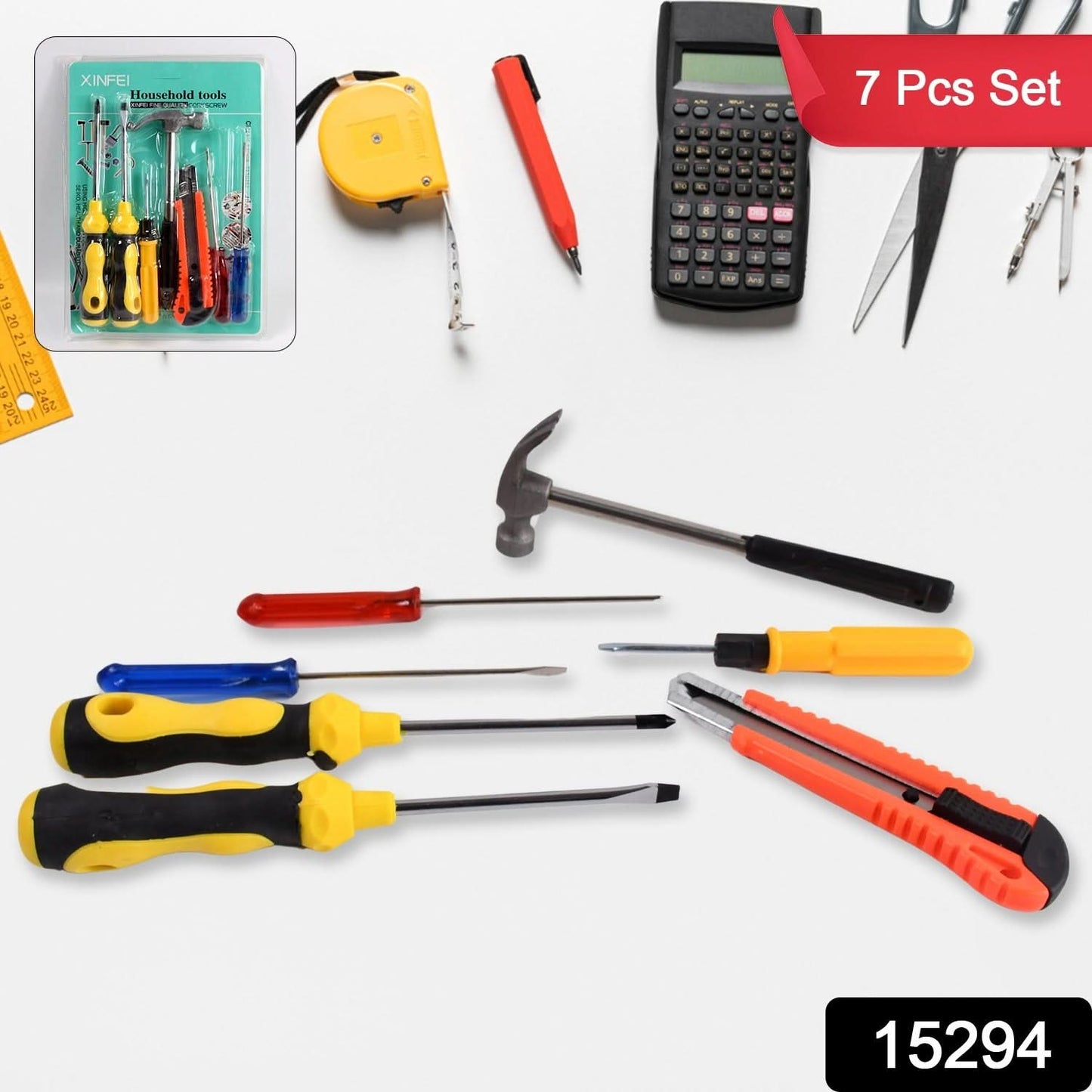 7 Pcs Hand Tool Kit And Magnetic Wristband For Holding Screws Bolts Drill Bits